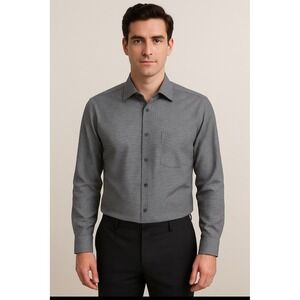 Van Heusen‎ Mens Dress Shirt Gray Patterned Regular Fit XL 17-17 1/2 34/35